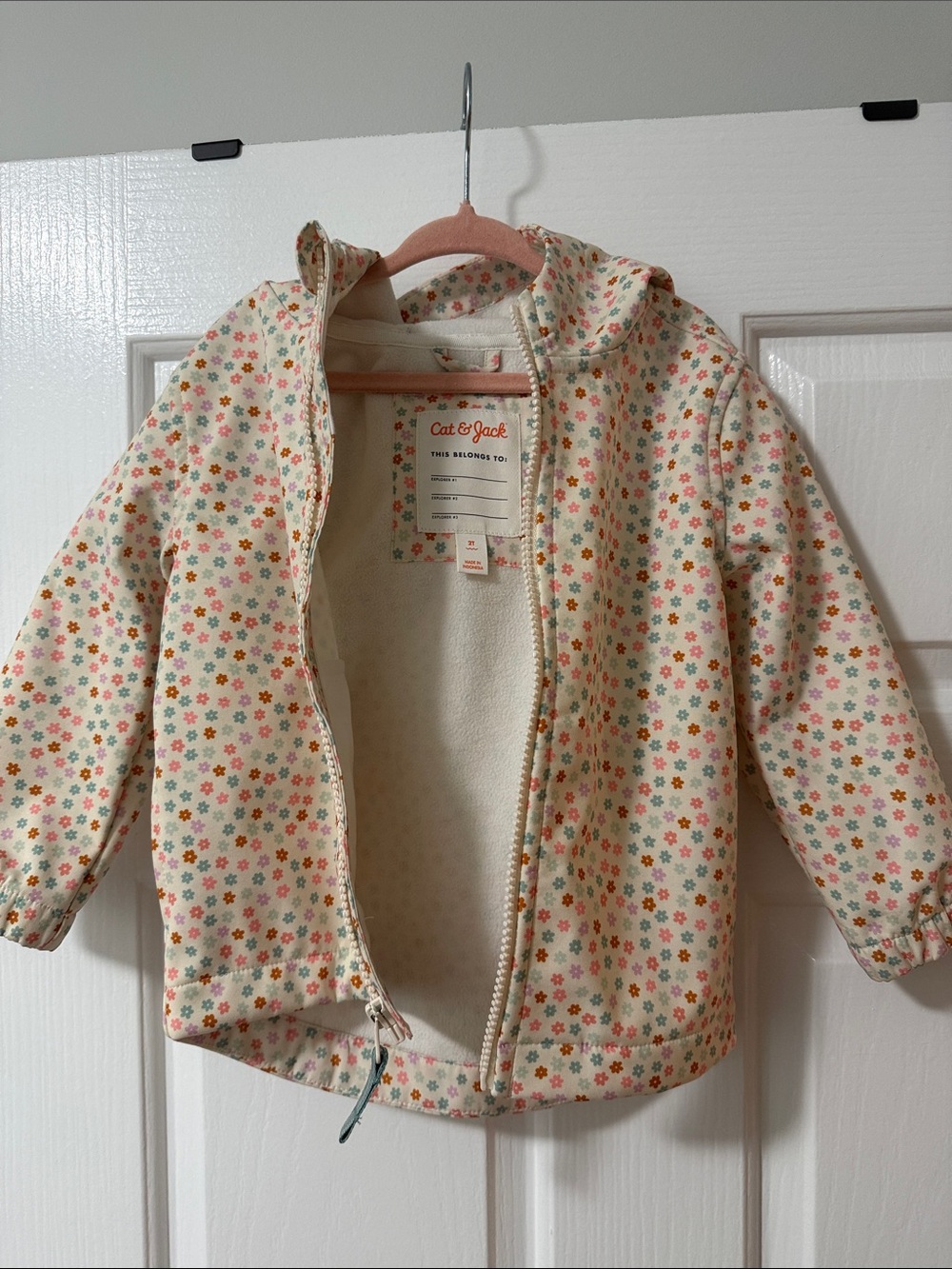 Cat & Jack Cream Floral Hooded Raincoat with Multicolor Flowers